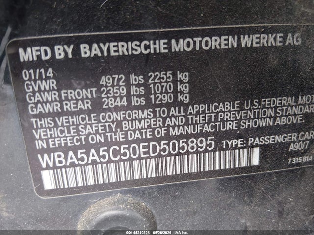 2014 Bmw 528i მანქანა იყიდება აუქციონზე, vin: WBA5A5C50ED505895, აუქციონის ნომერი: 45210328