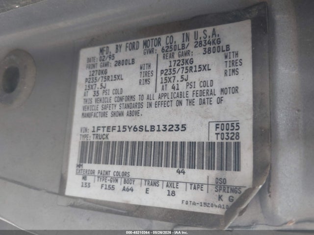 Aukcja sprzedaży 1995 Ford F150, vin: 1FTEF15Y6SLB13235, numer aukcji: 45210364
