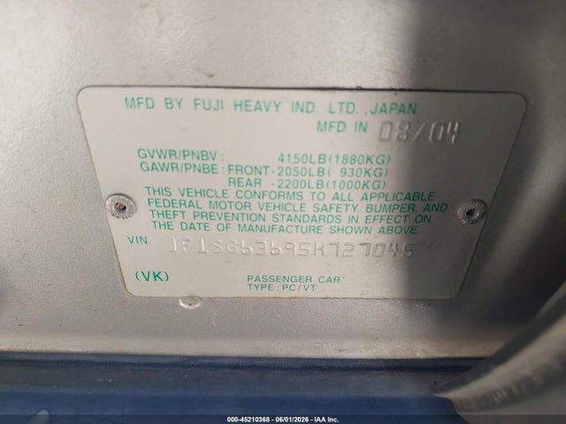 Продаж на аукціоні авто 2005 Subaru Forester 2.5x, vin: JF1SG63695H727045, номер лоту: 45210368