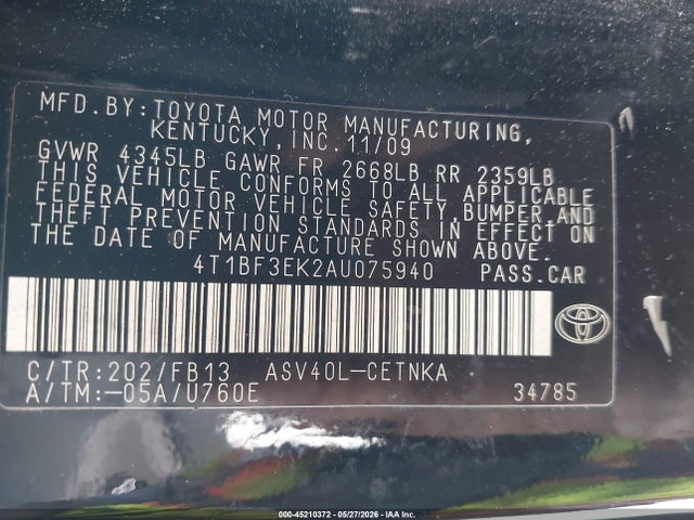 Aukcja sprzedaży 2010 Toyota Camry, vin: 4T1BF3EK2AU075940, numer aukcji: 45210372