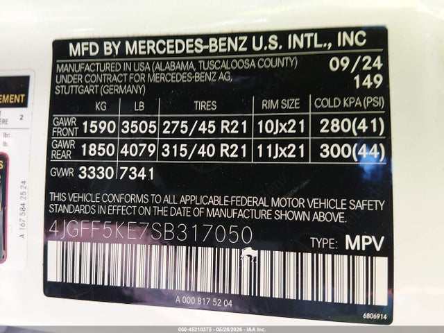 2025 Mercedes-benz Gls 450 4matic მანქანა იყიდება აუქციონზე, vin: 4JGFF5KE7SB317050, აუქციონის ნომერი: 45210375