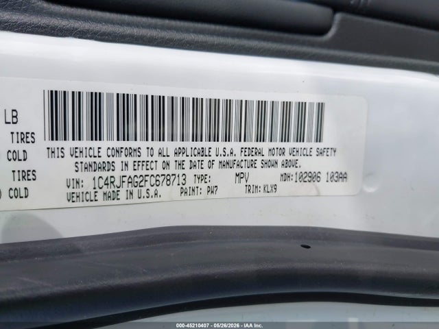 Auction sale of the 2015 Jeep Grand Cherokee Altitude, vin: 1C4RJFAG2FC678713, lot number: 45210407