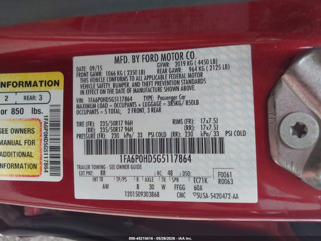 Продаж на аукціоні авто 2016 Ford Fusion Se, vin: 1FA6P0HD5G5117864, номер лоту: 45210416