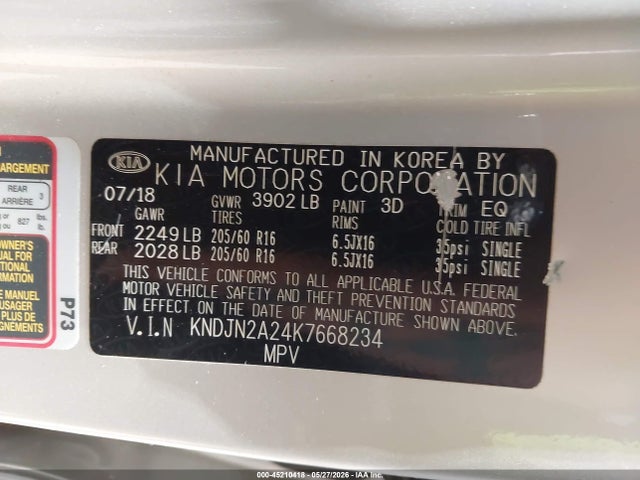 2019 Kia Soul მანქანა იყიდება აუქციონზე, vin: KNDJN2A24K7668234, აუქციონის ნომერი: 45210418