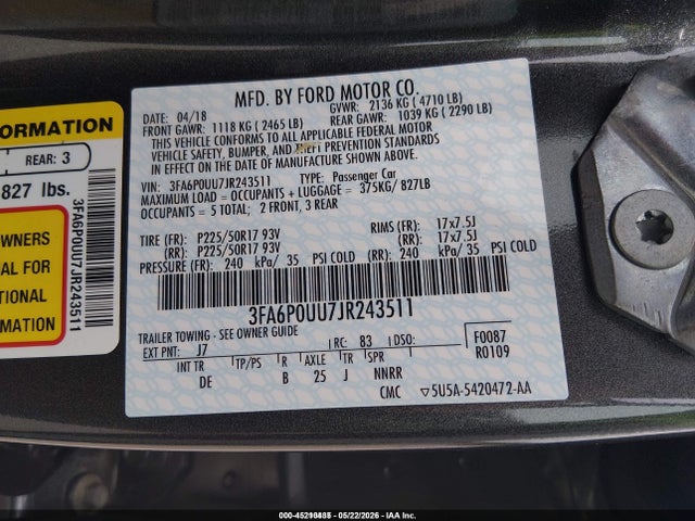 Aukcja sprzedaży 2018 Ford Fusion Hybrid S, vin: 3FA6P0UU7JR243511, numer aukcji: 45210435