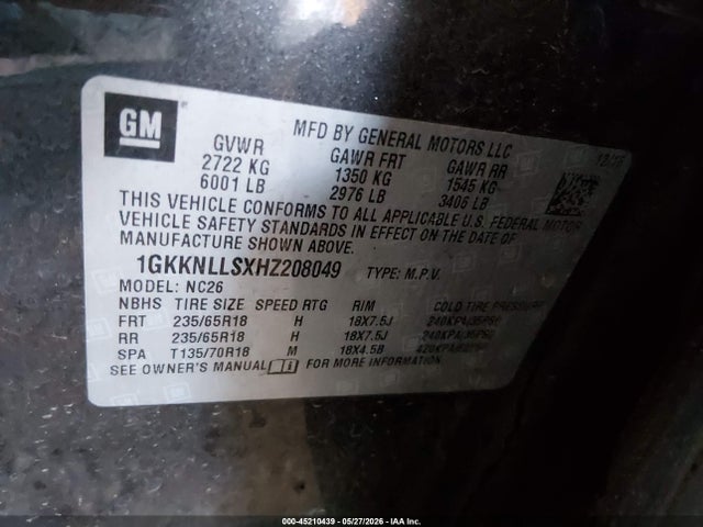 GMC Acadia Sle-2 2017 1GKKNLLSXHZ208049 Image 9