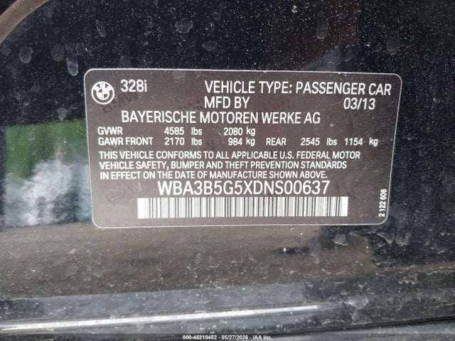Aukcja sprzedaży 2013 Bmw 328i Xdrive, vin: WBA3B5G5XDNS00637, numer aukcji: 45210452