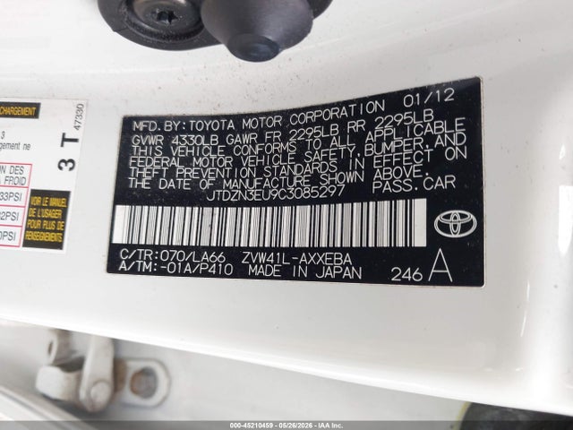 45210459 :رقم المزاد ، JTDZN3EU9C3085297 vin ، 2012 Toyota Prius V Five مزاد بيع