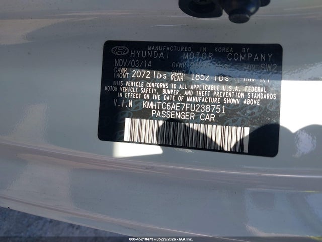 2015 Hyundai Veloster Turbo მანქანა იყიდება აუქციონზე, vin: KMHTC6AE7FU238751, აუქციონის ნომერი: 45210473