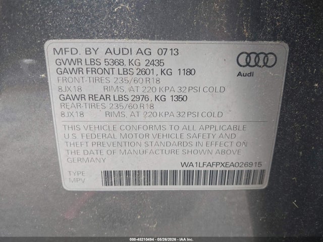 45210494 :رقم المزاد ، WA1LFAFPXEA026915 vin ، 2014 Audi Q5 2.0t Premium مزاد بيع
