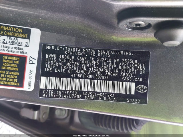 Aukcja sprzedaży 2015 Toyota Camry Se, vin: 4T1BF1FK0FU997827, numer aukcji: 45210503