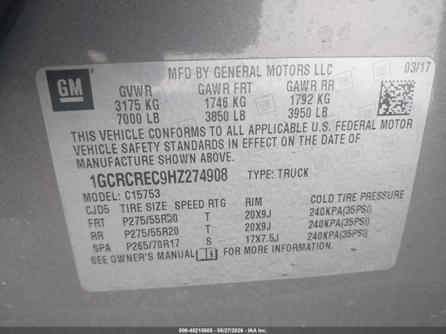 Chevrolet Silverado 1500 1lt 2017 1GCRCREC9HZ274908 Image 9