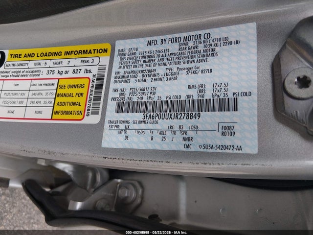 3FA6P0UUXJR278849 Ford Fusion Hybrid S