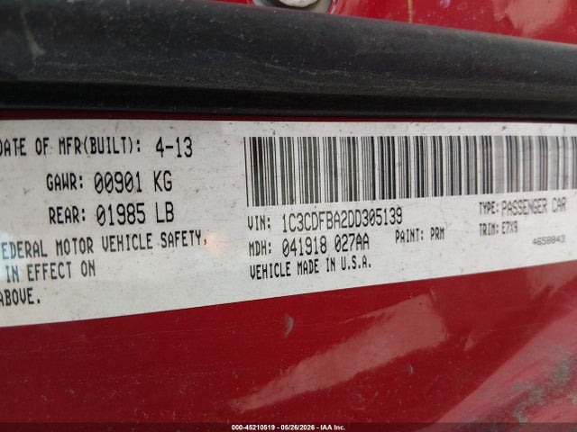 Aukcja sprzedaży 2013 Dodge Dart Sxt, vin: 1C3CDFBA2DD305139, numer aukcji: 45210519