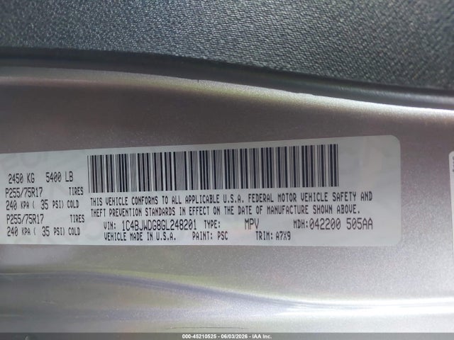 1C4BJWDG8GL248201 Jeep Wrangler Unlimited Sport