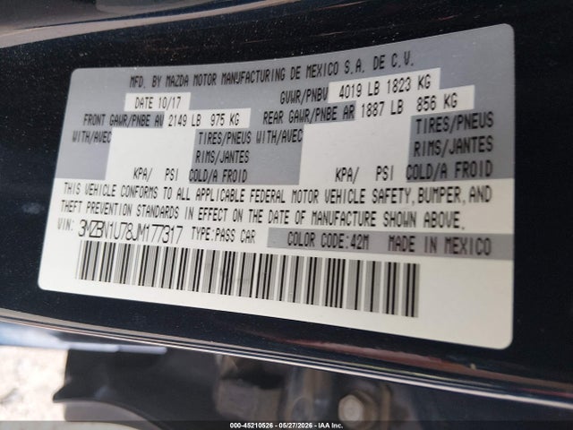 Aukcja sprzedaży 2018 Mazda Mazda3 Sport, vin: 3MZBN1U78JM177317, numer aukcji: 45210526