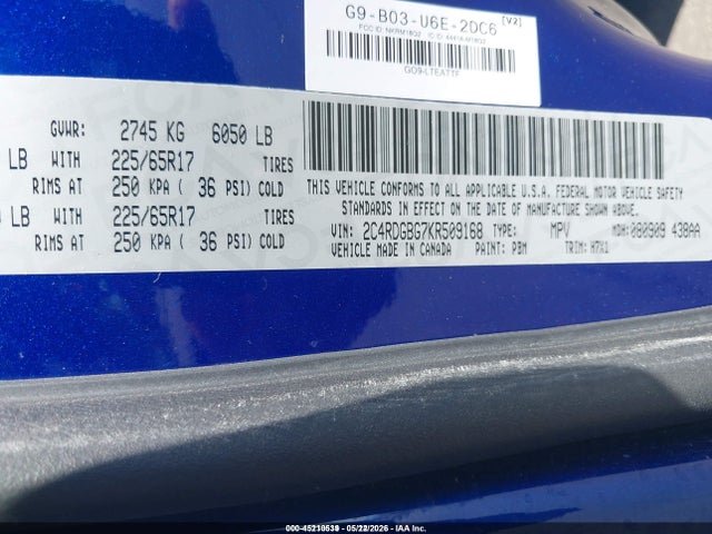 Продаж на аукціоні авто 2019 Dodge Grand Caravan Se, vin: 2C4RDGBG7KR509168, номер лоту: 45210539
