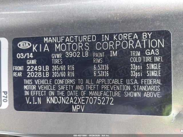 Продаж на аукціоні авто 2014 Kia Soul, vin: KNDJN2A2XE7075272, номер лоту: 45210561