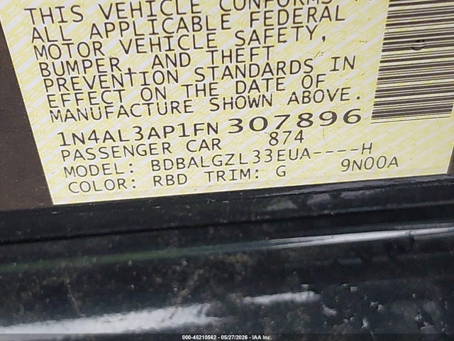Nissan Altima 2.5 S 2015 1N4AL3AP1FN307896 Image 9