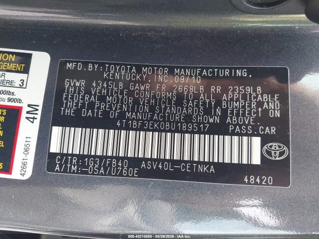 Aukcja sprzedaży 2011 Toyota Camry Le, vin: 4T1BF3EK0BU189517, numer aukcji: 45210580