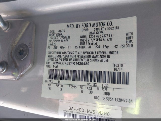 Aukcja sprzedaży 2019 Ford Transit Connect Xl, vin: NM0LE7E24K1429489, numer aukcji: 45210582