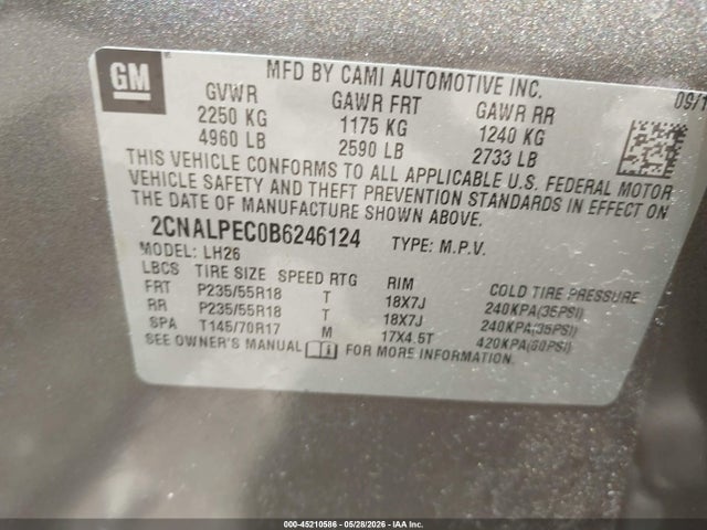 Aukcja sprzedaży 2011 Chevrolet Equinox 2lt, vin: 2CNALPEC0B6246124, numer aukcji: 45210586