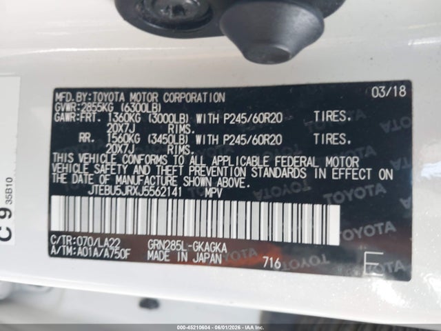 Toyota 4runner Limited 2018 JTEBU5JRXJ5562141 Image 9