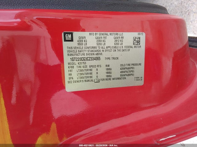 Продаж на аукціоні авто 2012 Gmc Sierra 2500hd Sle, vin: 1GT220CG3CZ334065, номер лоту: 45210621