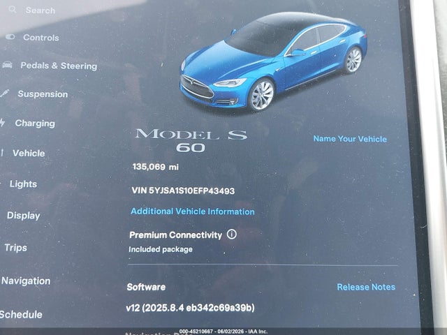 Aukcja sprzedaży 2014 Tesla Model S, vin: 5YJSA1S10EFP43493, numer aukcji: 45210667