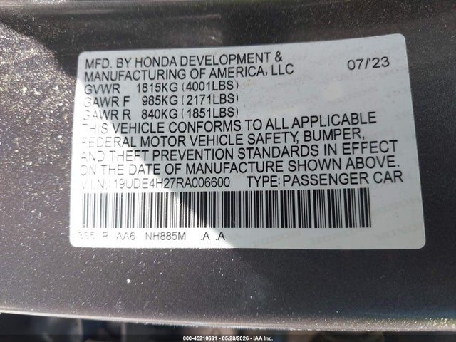 2024 Acura Integra მანქანა იყიდება აუქციონზე, vin: 19UDE4H27RA006600, აუქციონის ნომერი: 45210691