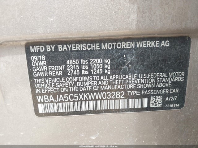 Продаж на аукціоні авто 2019 Bmw 530i, vin: WBAJA5C5XKWW03282, номер лоту: 45210695