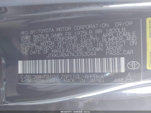 45210711 :رقم المزاد ، JTKKU4B47AJ053044 vin ، 2010 Scion Xd مزاد بيع