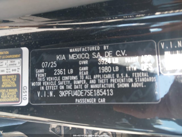 Aukcja sprzedaży 2025 Kia K4 Ex, vin: 3KPFU4DE7SE185413, numer aukcji: 45210728