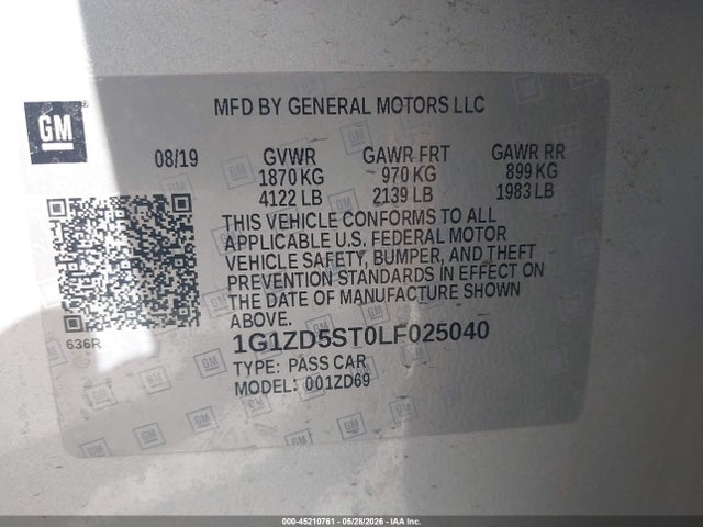 1G1ZD5ST0LF025040 Chevrolet Malibu Fwd Lt