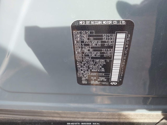 2024 Infiniti Qx55 Luxe Awd მანქანა იყიდება აუქციონზე, vin: 3PCAJ5JRXRF113318, აუქციონის ნომერი: 45210770