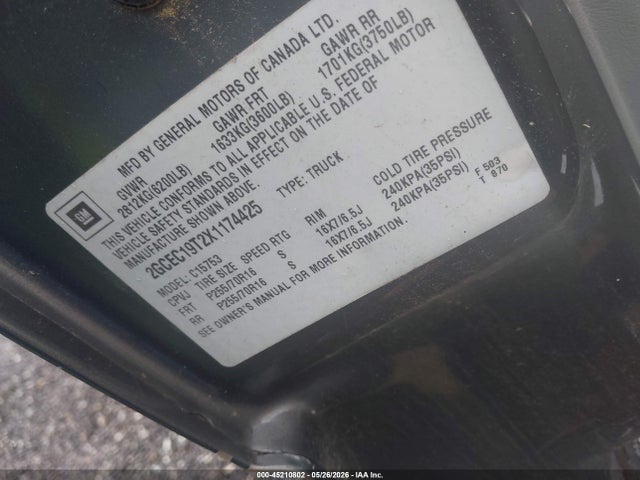 1999 Chevrolet Silverado 1500 Lt მანქანა იყიდება აუქციონზე, vin: 2GCEC19T2X1174425, აუქციონის ნომერი: 45210802