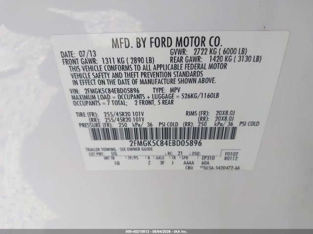 Aukcja sprzedaży 2014 Ford Flex Sel, vin: 2FMGK5C84EBD05896, numer aukcji: 45210813