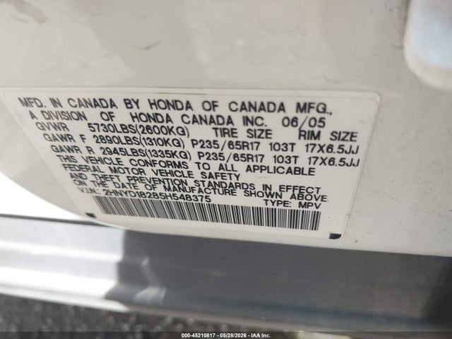 Aukcja sprzedaży 2005 Acura Mdx, vin: 2HNYD18285H548375, numer aukcji: 45210817