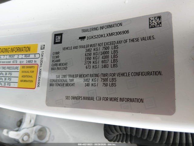 Auction sale of the 2021 Gmc Yukon 4wd Denali, vin: 1GKS2DKLXMR306906, lot number: 45210823