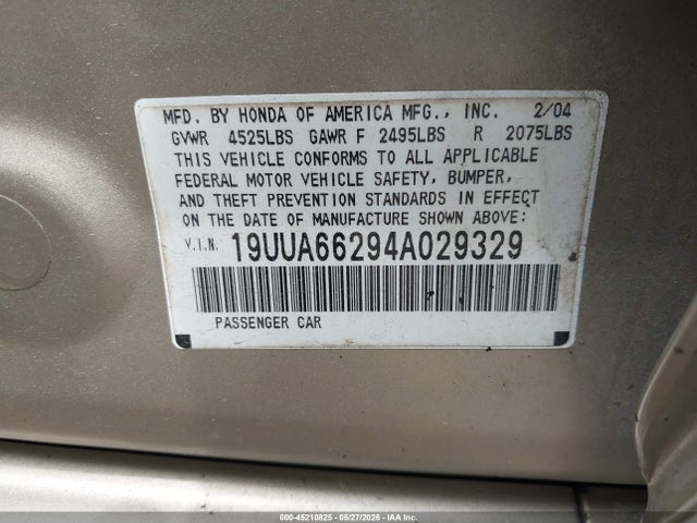 Aukcja sprzedaży 2004 Acura Tl, vin: 19UUA66294A029329, numer aukcji: 45210825