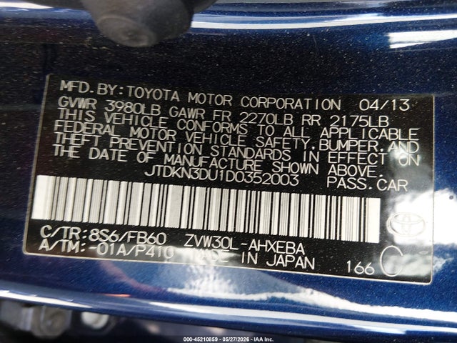 Продаж на аукціоні авто 2013 Toyota Prius Three, vin: JTDKN3DU1D0352003, номер лоту: 45210859