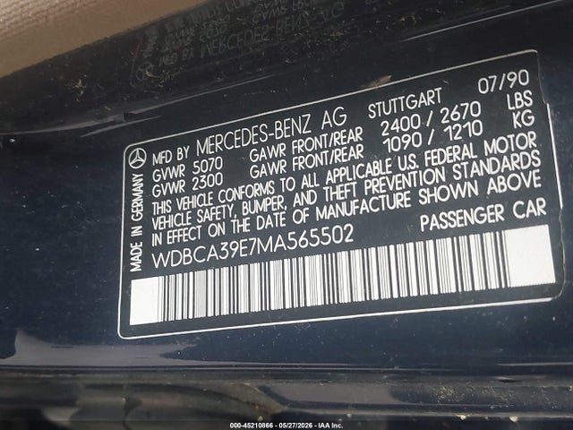 Aukcja sprzedaży 1991 Mercedes-benz 560 Sel, vin: WDBCA39E7MA565502, numer aukcji: 45210866