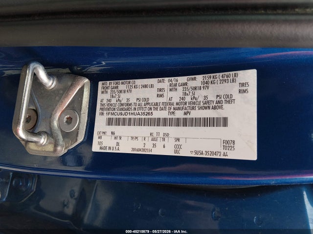 Aukcja sprzedaży 2017 Ford Escape Titanium, vin: 1FMCU9JD1HUA35265, numer aukcji: 45210879