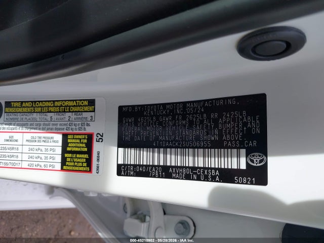 2025 Toyota Camry Se მანქანა იყიდება აუქციონზე, vin: 4T1DAACK2SU506955, აუქციონის ნომერი: 45210902