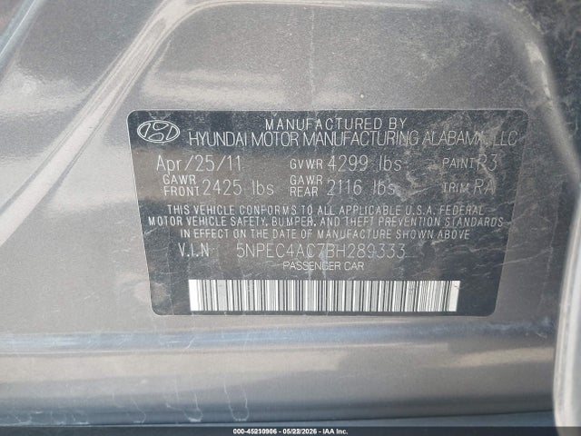 Продаж на аукціоні авто 2011 Hyundai Sonata Se, vin: 5NPEC4AC7BH289333, номер лоту: 45210906