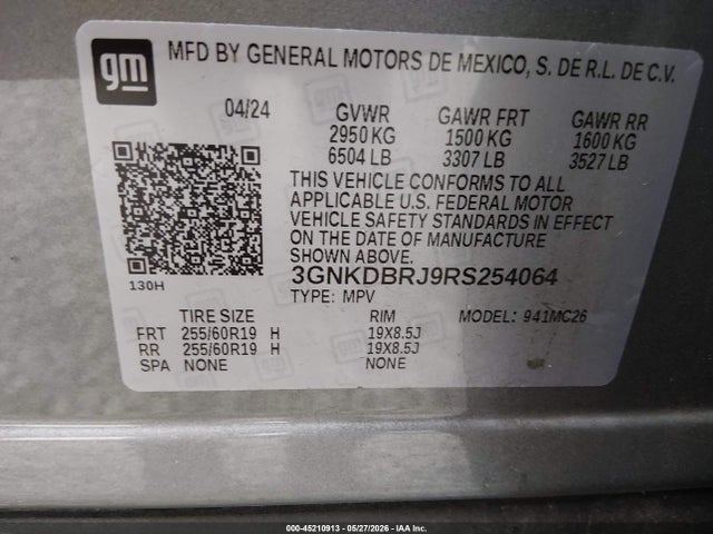 3GNKDBRJ9RS254064 Chevrolet Blazer Ev Eawd 2lt