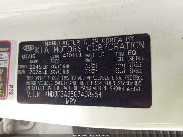 2016 Kia Soul + მანქანა იყიდება აუქციონზე, vin: KNDJP3A58G7408954, აუქციონის ნომერი: 45210920