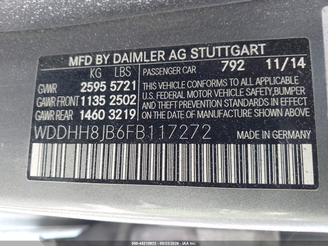2015 Mercedes-benz E 350 4matic მანქანა იყიდება აუქციონზე, vin: WDDHH8JB6FB117272, აუქციონის ნომერი: 45210922