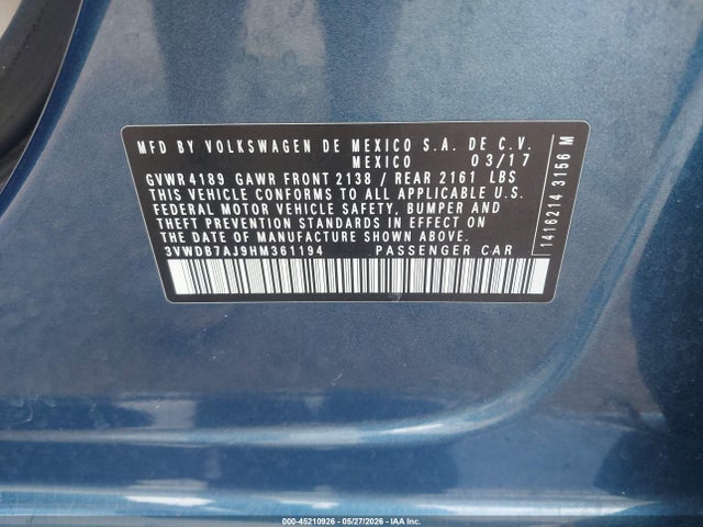 3VWDB7AJ9HM361194 Volkswagen Jetta 1.4t Se