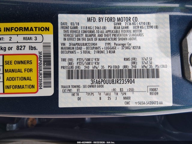 Aukcja sprzedaży 2018 Ford Fusion Hybrid S, vin: 3FA6P0UU8JR235904, numer aukcji: 45210951